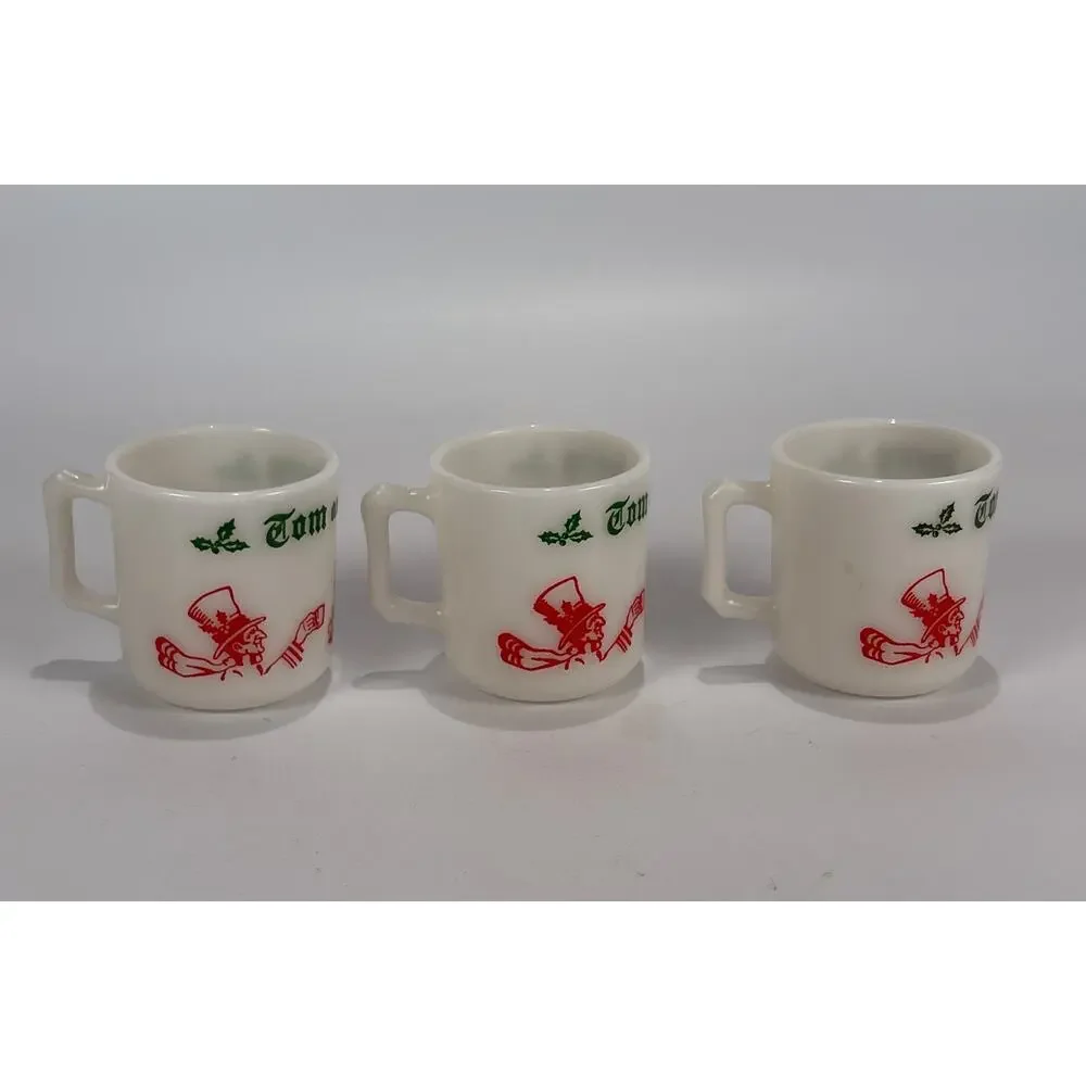 VTG Tom and Jerry Milk Glass Punch Bowl Set 5 Cups Hazel Atlas Christmas Cheers